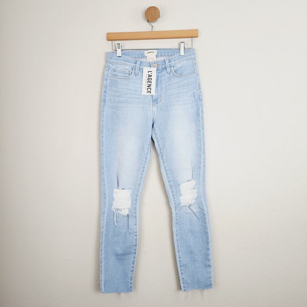 L'Agence El Matador High Rise Slim Distressed Raw Hem Jean Light Blue 25 NWT